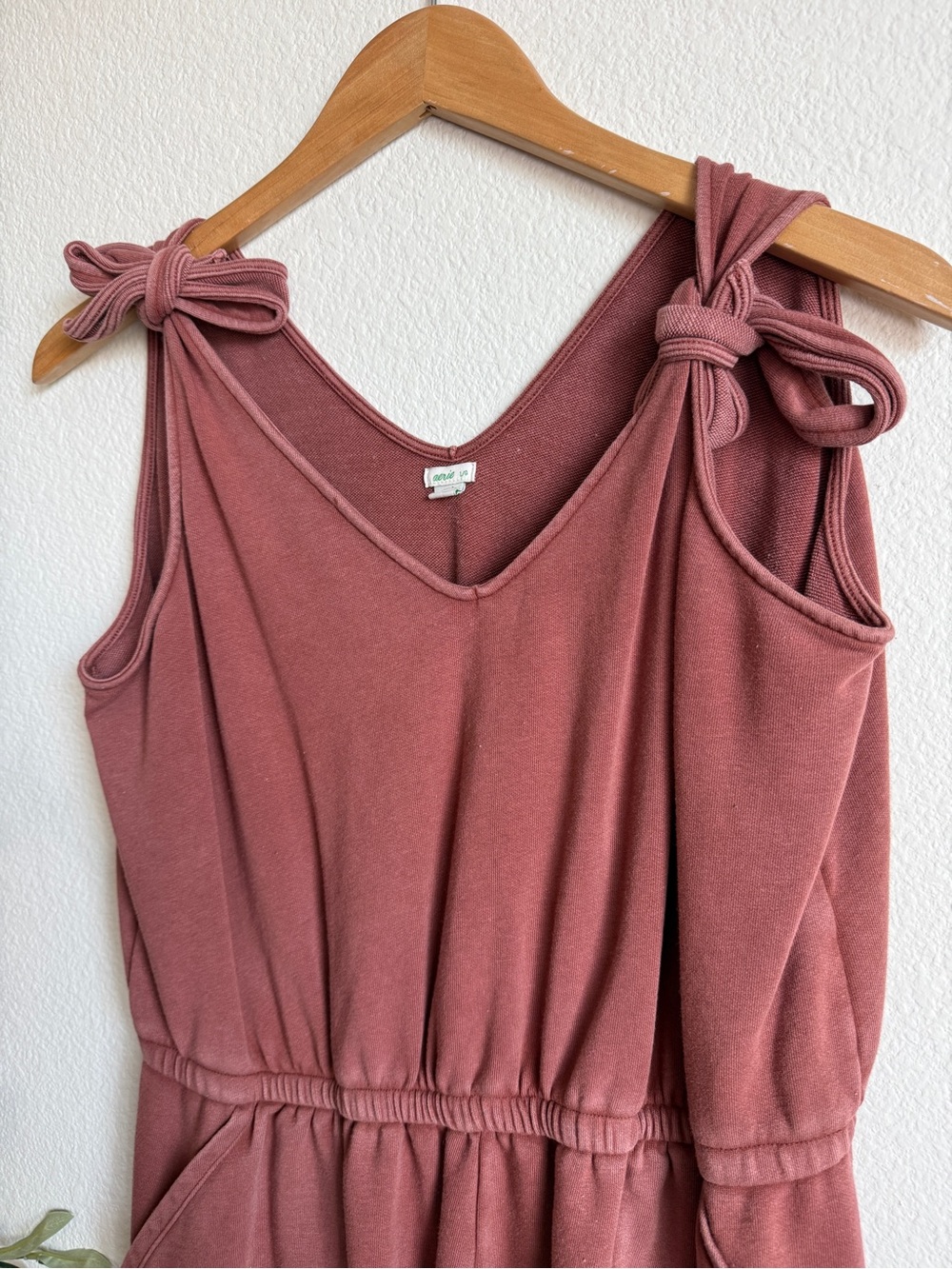 Aerie Mauve Tie Shoulder Comfy Lounge Everyday Basic Romper Women’s Size Large - Picture 2 of 5